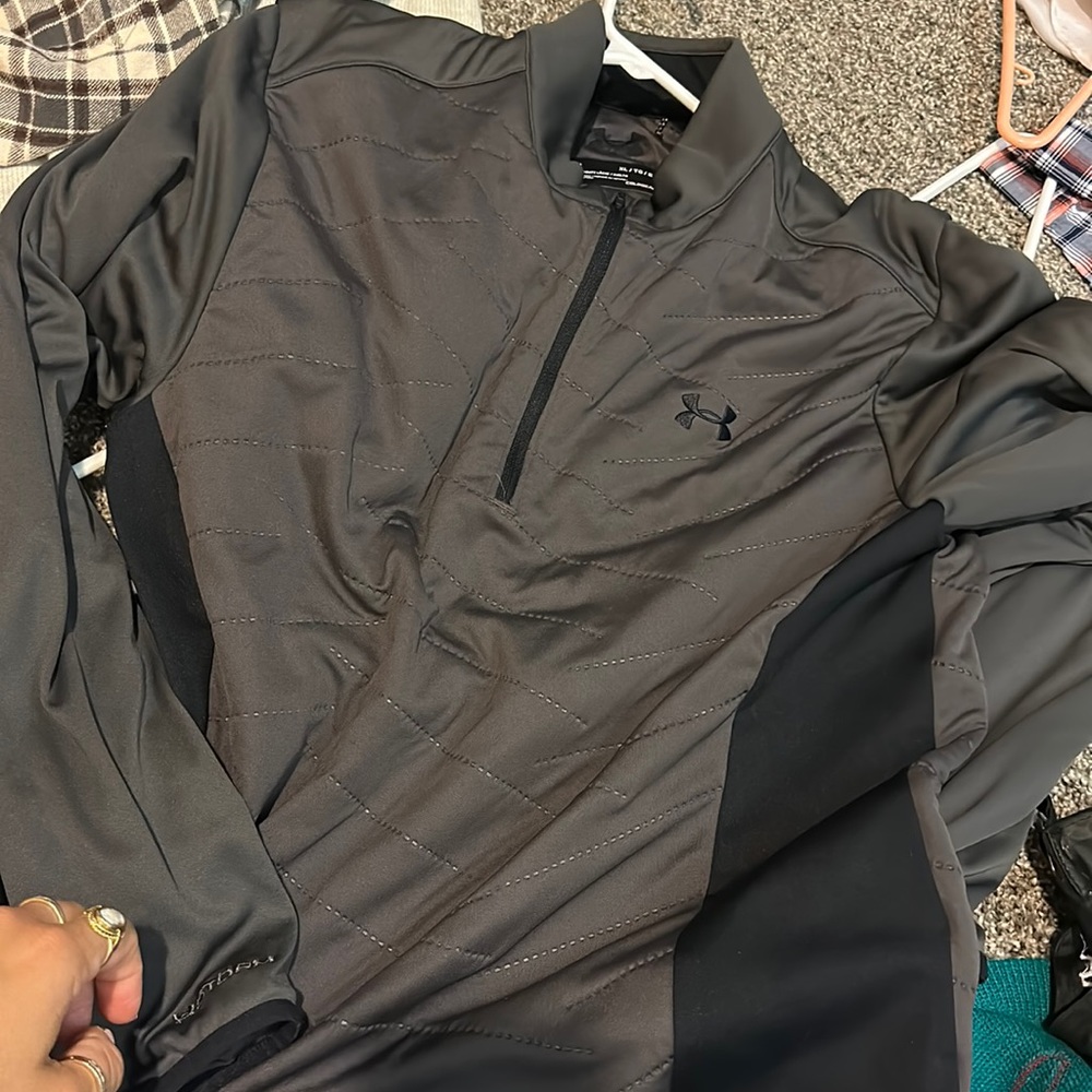 UA ColdGear Ribbed Texture Blue 1/4 Zip Jacket M